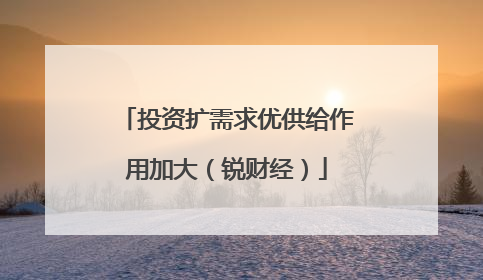 投资扩需求优供给作用加大（锐财经）